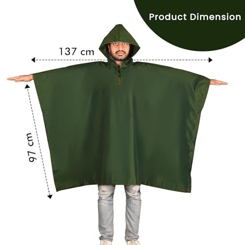 Hacer Poncho Raincoat Waterproof Rainwear Adult Lightweight Hooded Unisex Cape for Hiking Camping Emergency- Green - Image 4