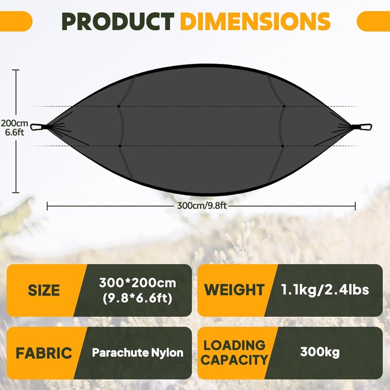 NATUREFUN Camping Hammock with Bug Net | 300kg Load Capacity,(300 x 200 cm) Breathable,Quick-drying Parachute Nylon Travel Hammock | 2 x Premium Carabiners,4 x Slings Included | Outdoor Indoor Garden - Image 3