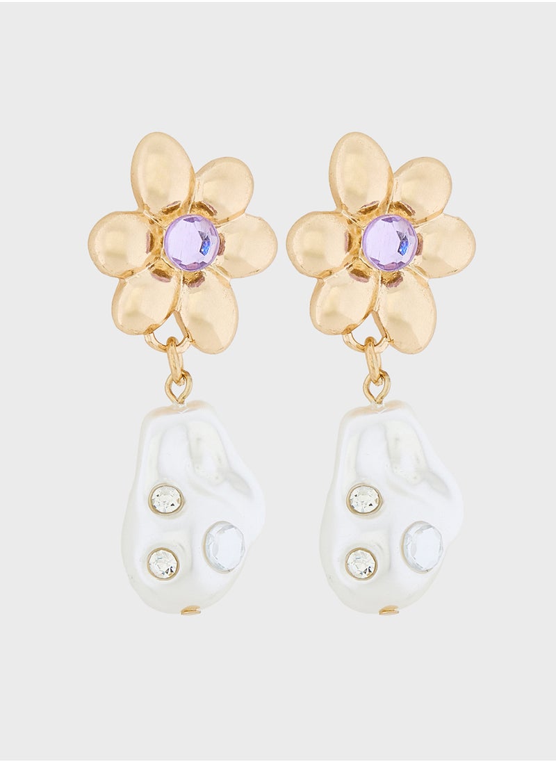 ELLA Floral Drop Pearl Earrings  - Image 1