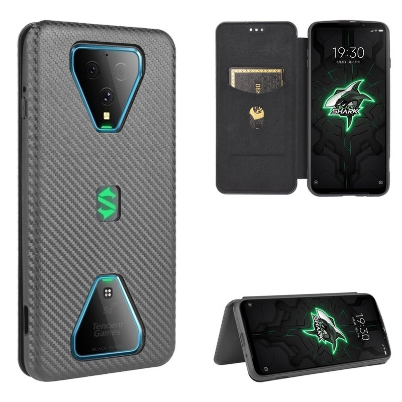 HuHa Protective Cover For Xiaomi Black Shark 3 Carbon Fiber Texture Horizontal Flip TPU + PC + PU Leather Case with Card Slot(Black) - Image 1