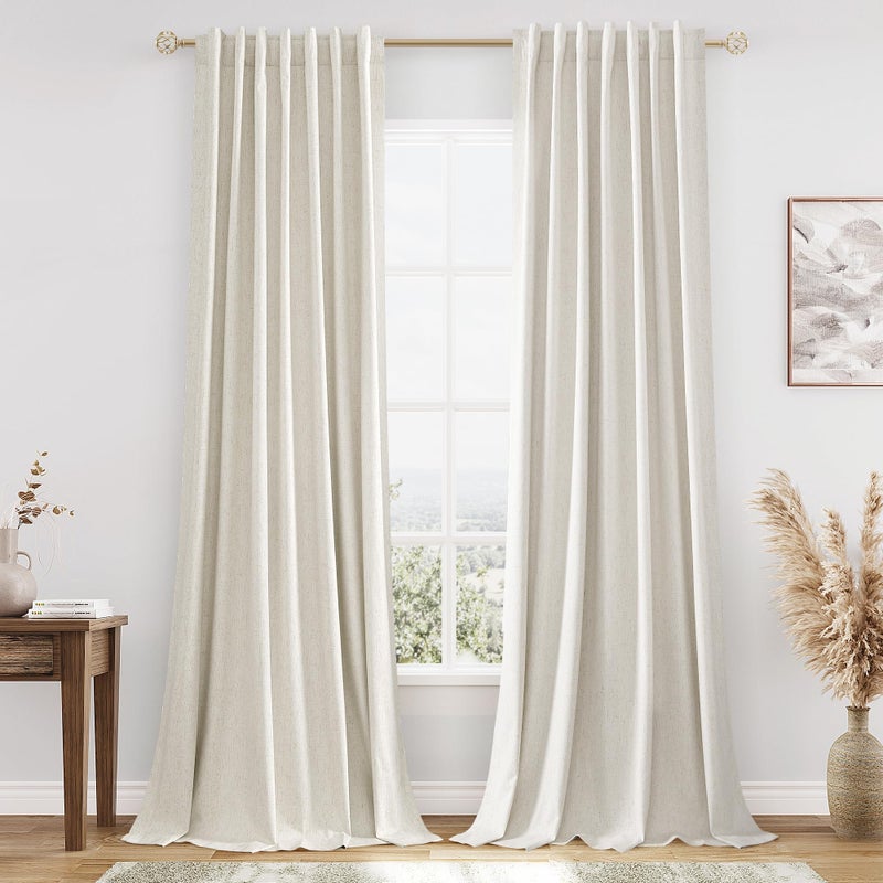 Guken Cream 100% Blackout Linen Curtains 102 Inch Length 2 Panels Set for Living Room Bedroom Back Tab/Rod Pocket Thermal Insulated Black Out Drapes Room Darkening Farmhosue Window Curtains - Image 1