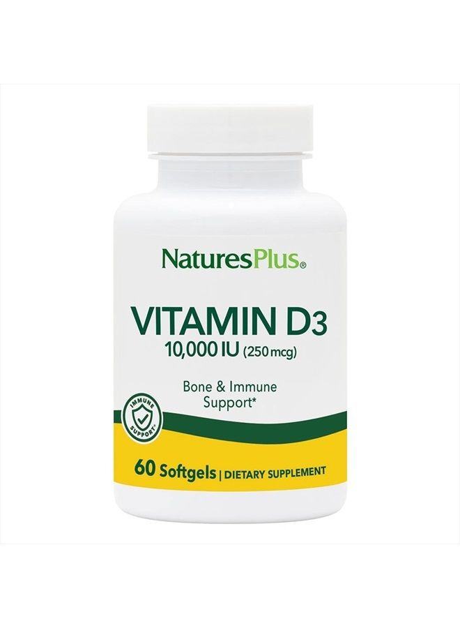 Nature's Plus NaturesPlus Vitamin D3 (Cholecalciferol) - 10,000 iu, 60 Softgels - Maximum Potency for Healthy Bones & Teeth - Heart Health & Immune System Support - Total Body Health - Gluten-Free - 60 Servings  - Image 1