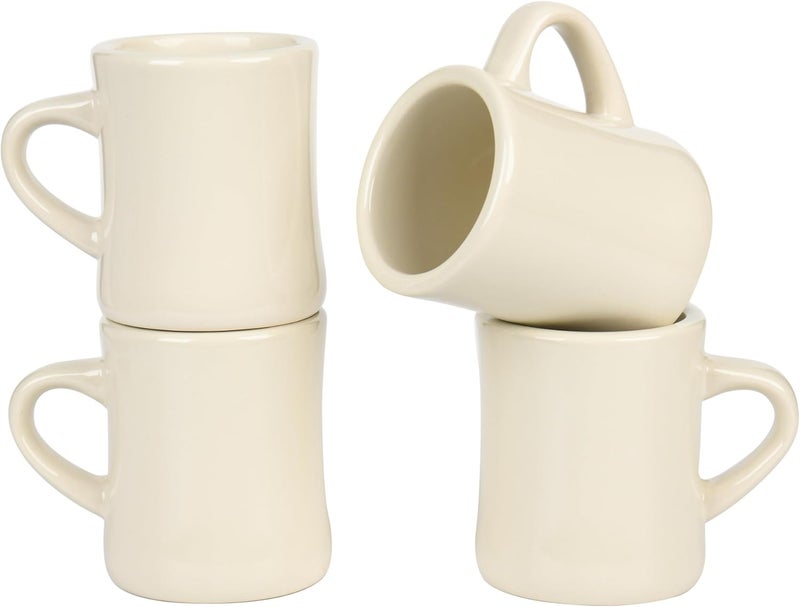 CAILIDE 11oz White Diner Coffee Mug Set of 4 Ceramic Mugs Great for Kitchen Set Travel and Hot Tea Cream - Image 1