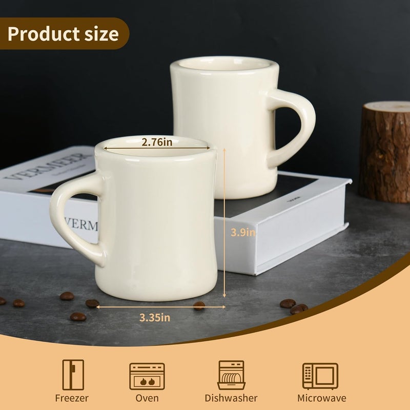 CAILIDE 11oz White Diner Coffee Mug Set of 4 Ceramic Mugs Great for Kitchen Set Travel and Hot Tea Cream - Image 2