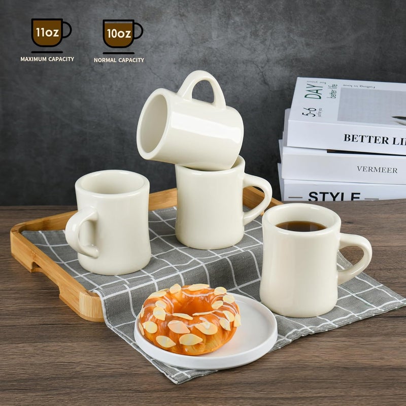CAILIDE 11oz White Diner Coffee Mug Set of 4 Ceramic Mugs Great for Kitchen Set Travel and Hot Tea Cream - Image 4