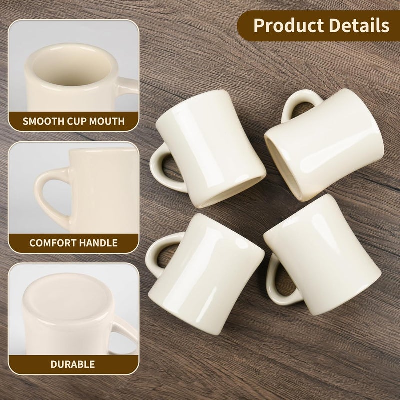 CAILIDE 11oz White Diner Coffee Mug Set of 4 Ceramic Mugs Great for Kitchen Set Travel and Hot Tea Cream - Image 3
