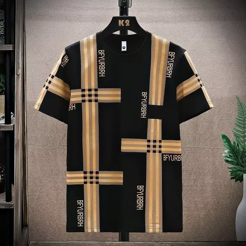 Men's short-sleeved T-shirt summer New Ice Silk ice sense slim fashion printed men's half-sleeved T-shirt top foreign trade - Image 2