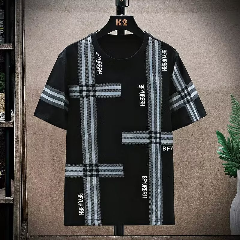 Men's short-sleeved T-shirt summer New Ice Silk ice sense slim fashion printed men's half-sleeved T-shirt top foreign trade - Image 3