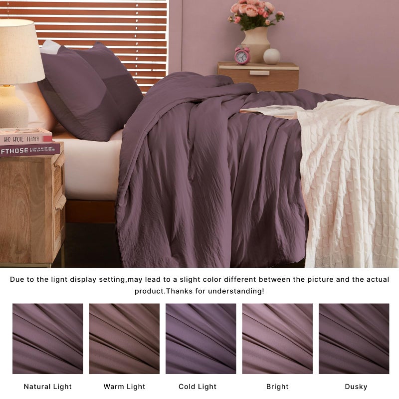 WRENSONGE Queen Comforter Set - 3 Pieces Prewashed Deep Purple Comforter Soft Lightweight for All Seasons,Down Alternative Comforters Queen Size with 2 Pillow Shams - Image 3