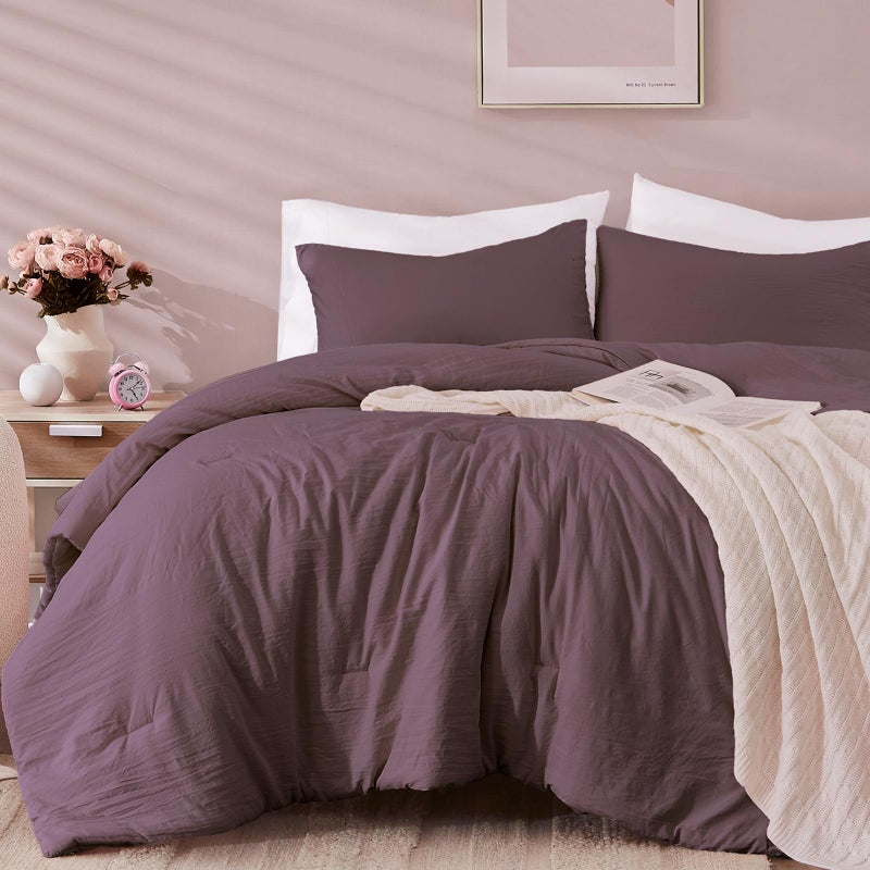 WRENSONGE Queen Comforter Set - 3 Pieces Prewashed Deep Purple Comforter Soft Lightweight for All Seasons,Down Alternative Comforters Queen Size with 2 Pillow Shams - Image 1