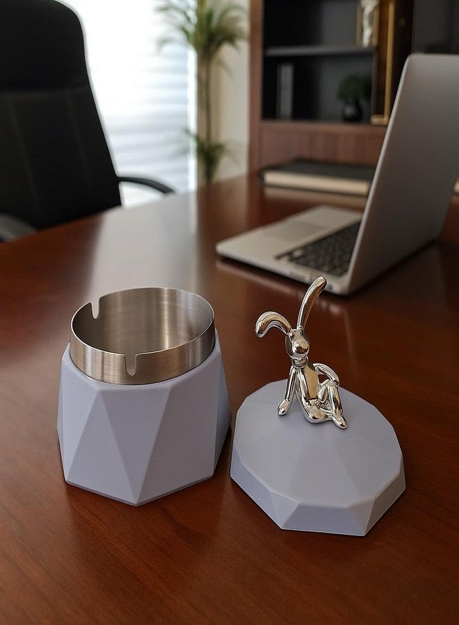 CORAL TREE Stainless Steel & Plastic Base Portable Ashtray Spinning Lid Modern Tabletop Ashtray With Non Slip Stronger Base for Home Office Indoor or Outdoor for Men & Women (Powder Blue) - Image 2