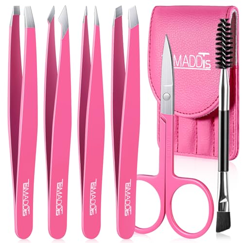 TsMADDTs 6 PCS Eyebrow Tweezers Set, Tweezers for Women Facial Hair with Curved Scissor and Eyebrow Brush for Ingrown Hair - Image 1