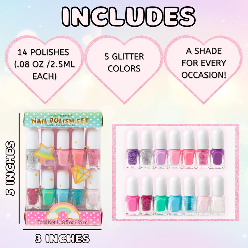 SIMPLE PLEASURES Unicorn Glitter Kids Nail Polish Set for Girls â€“ 14 Water-Based Non -Toxic Nail Art Kit - Gift Set for Girls Ages 7-12 - Image 5