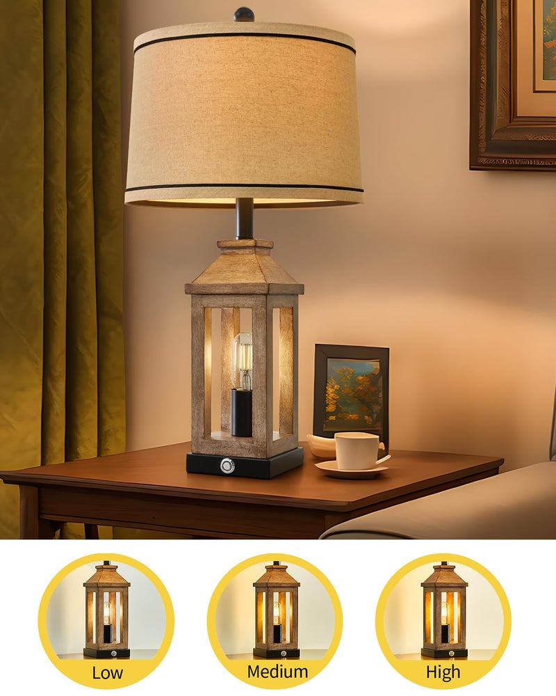 G-SAFAVA 23.75" Farmhouse Table Lamps USB A+C Charging Ports 3-Way Dimmable Touch Control Lamp Nightlight Vintage Modern Lamp for Living Room Bedroom with 2 Light Sources - Image 3