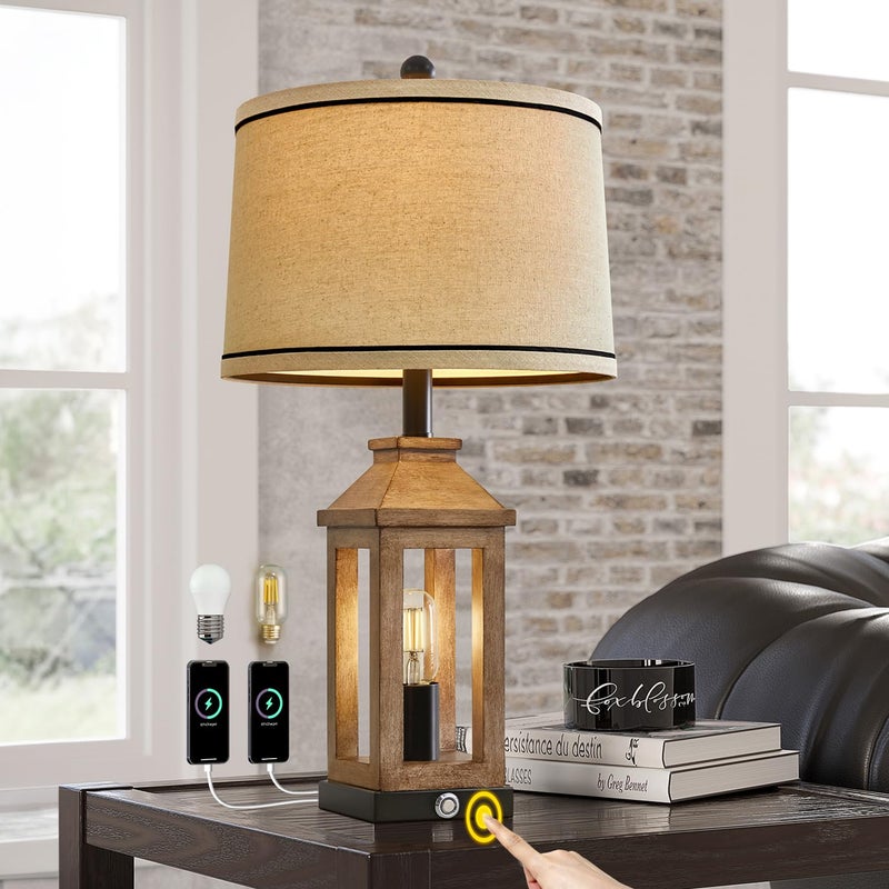 G-SAFAVA 23.75" Farmhouse Table Lamps USB A+C Charging Ports 3-Way Dimmable Touch Control Lamp Nightlight Vintage Modern Lamp for Living Room Bedroom with 2 Light Sources - Image 1