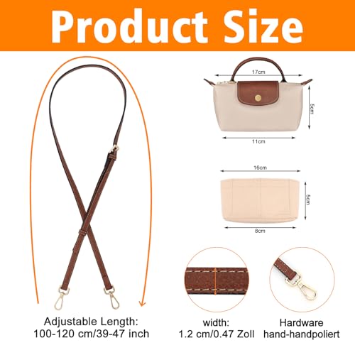 BBKON 2Sets Shoulder Strap for Longchamp Bag Women, Purse Organizer, No-Punch Length Adjustable Leather Replacement Strap (1.2CM Beige) - Image 5