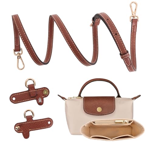 BBKON 2Sets Shoulder Strap for Longchamp Bag Women, Purse Organizer, No-Punch Length Adjustable Leather Replacement Strap (1.2CM Beige) - Image 1