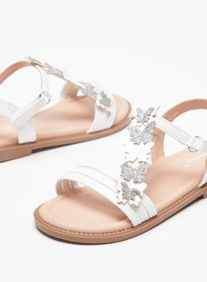 MISSY Girls Butterfly Applique Slip-On Sandals With Hook And Loop Closure