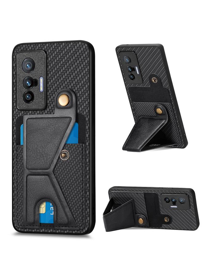 The Bros Case For vivo X70 Carbon Fiber Wallet Flip Card K-shaped Holder Phone Case
