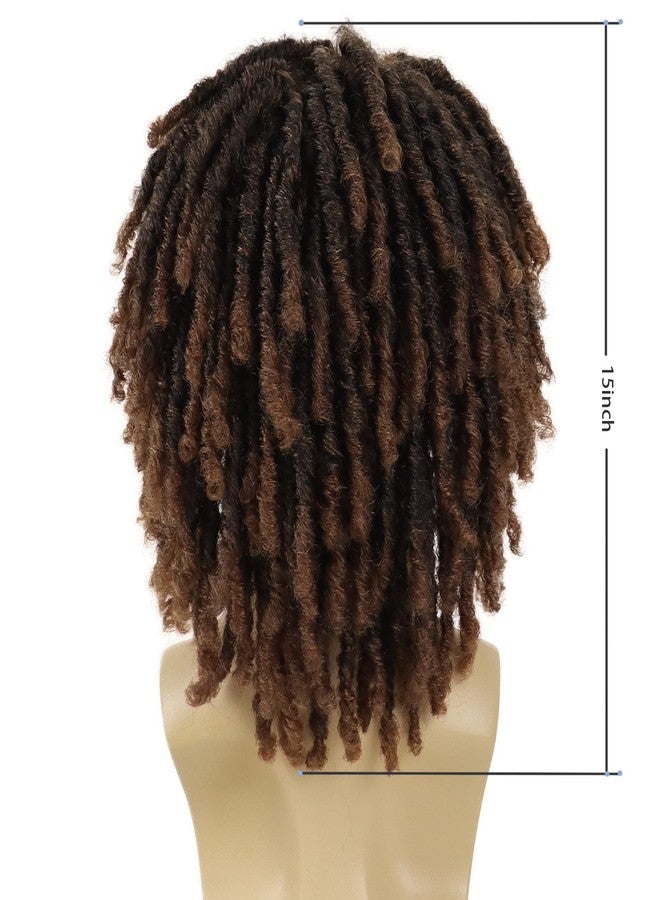 GNIMEGIL Short Braided Wig - Afro Bob Ombre Brown Crochet Twist Hair Dreadlocks Natural Synthetic Wig for Black Man - Breathable Braids - Image 3