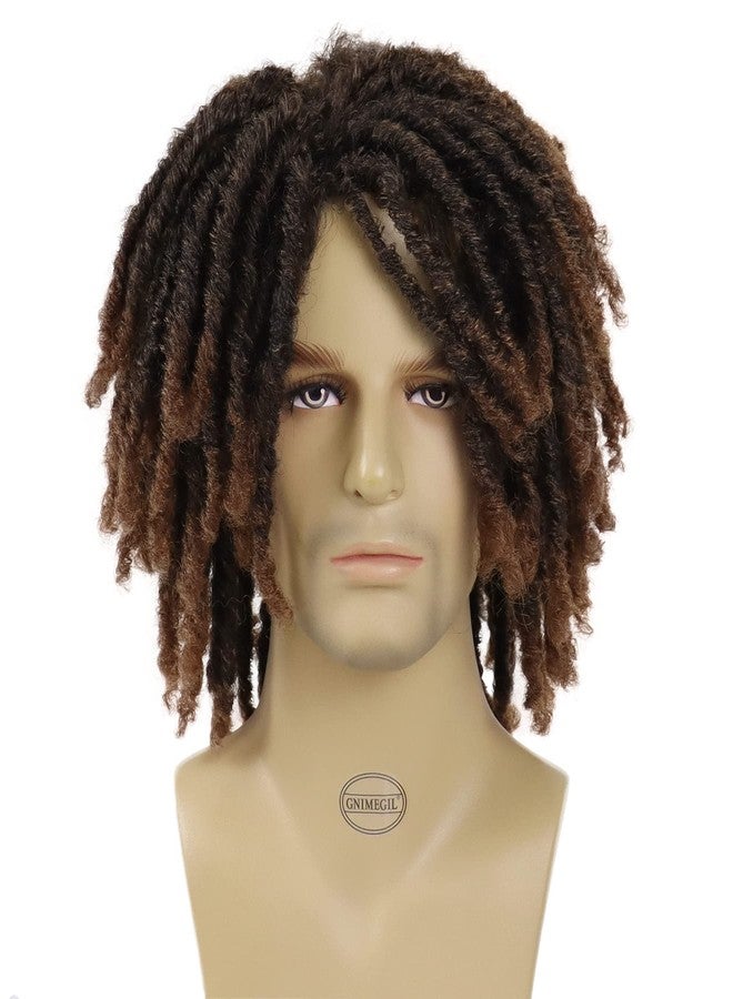GNIMEGIL Short Braided Wig - Afro Bob Ombre Brown Crochet Twist Hair Dreadlocks Natural Synthetic Wig for Black Man - Breathable Braids - Image 2