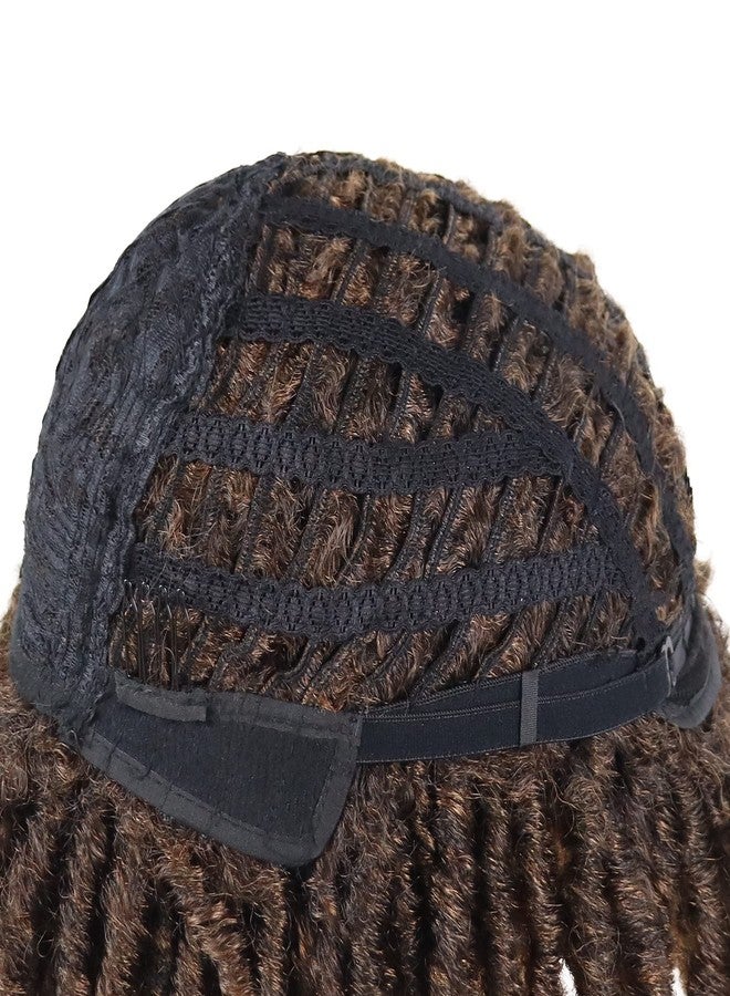 GNIMEGIL Short Braided Wig - Afro Bob Ombre Brown Crochet Twist Hair Dreadlocks Natural Synthetic Wig for Black Man - Breathable Braids - Image 5