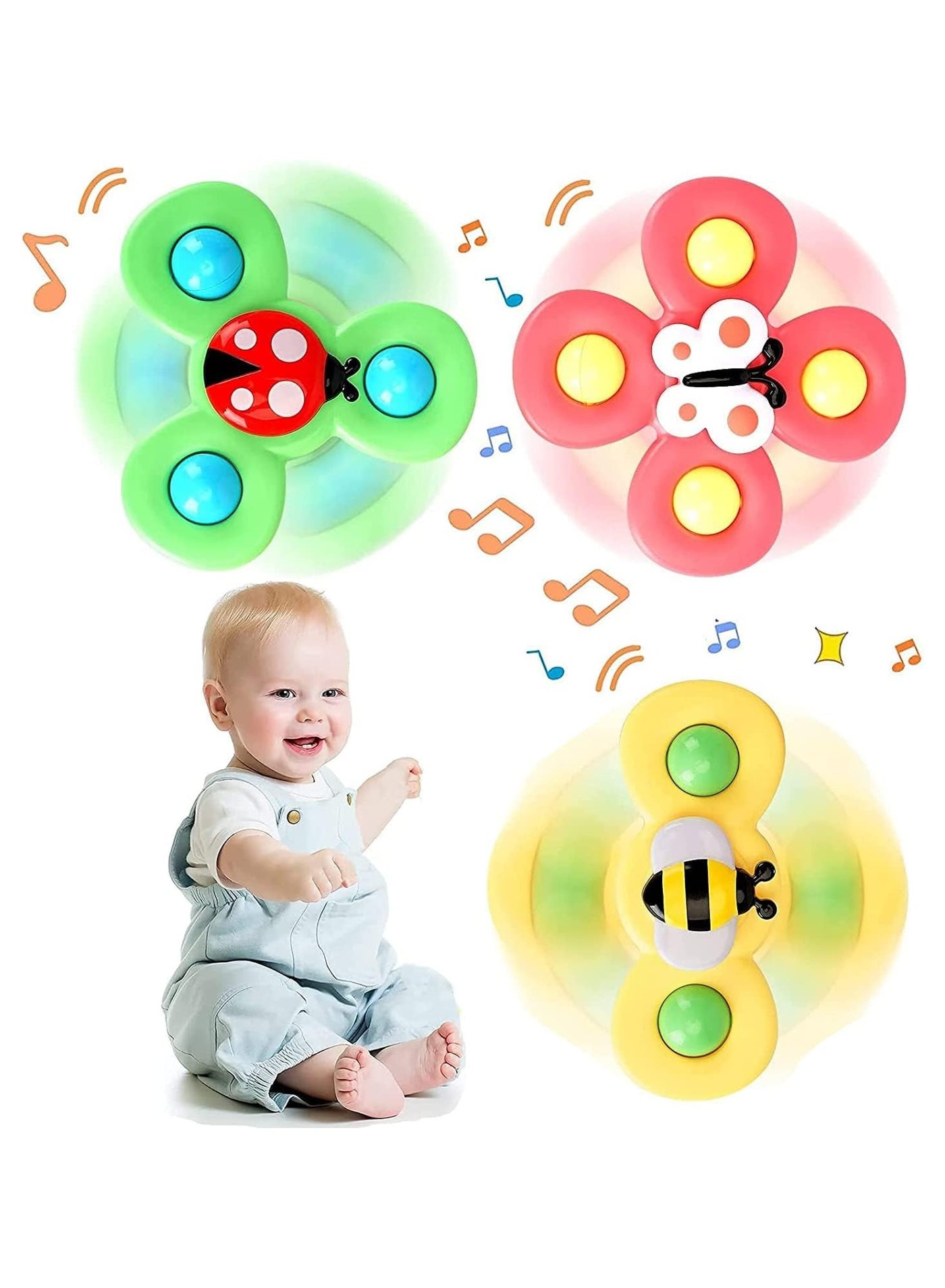 Suction Cup Spinner Toy with Silicone Bubbles – Dimple Fidget Spinner for Kids – Stress Relief Baby Bath Toy – Suction Cup Sensory Toy for Window, Floor, High Chair (1 Year+)