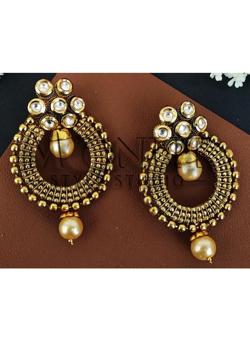 Intricate Circular Gold-Tone Statement Earrings