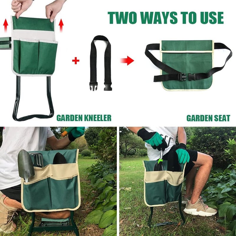 BDL Garden Kneeler and Seat, Upgraded Folding Bench Stool Portable Kneeler, Sturdy Gardening Tools with 2 Free Tool Pouch, Detachable Belt, A Pair of Garden Gloves, EVA Kneeling Pad - Image 3