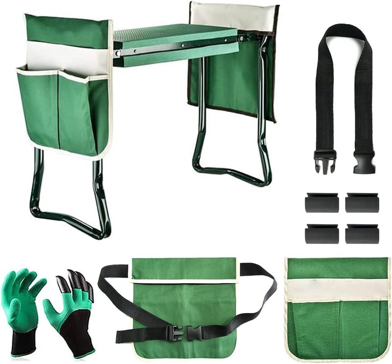 BDL Garden Kneeler and Seat, Upgraded Folding Bench Stool Portable Kneeler, Sturdy Gardening Tools with 2 Free Tool Pouch, Detachable Belt, A Pair of Garden Gloves, EVA Kneeling Pad - Image 1