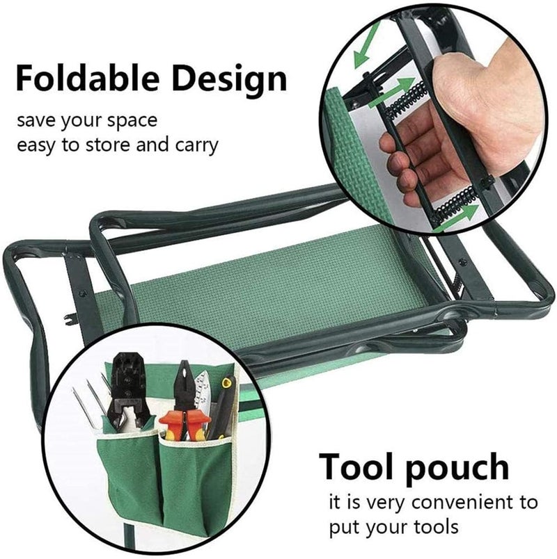 BDL Garden Kneeler and Seat, Upgraded Folding Bench Stool Portable Kneeler, Sturdy Gardening Tools with 2 Free Tool Pouch, Detachable Belt, A Pair of Garden Gloves, EVA Kneeling Pad - Image 4