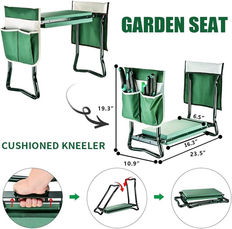 BDL Garden Kneeler and Seat, Upgraded Folding Bench Stool Portable Kneeler, Sturdy Gardening Tools with 2 Free Tool Pouch, Detachable Belt, A Pair of Garden Gloves, EVA Kneeling Pad - Image 2