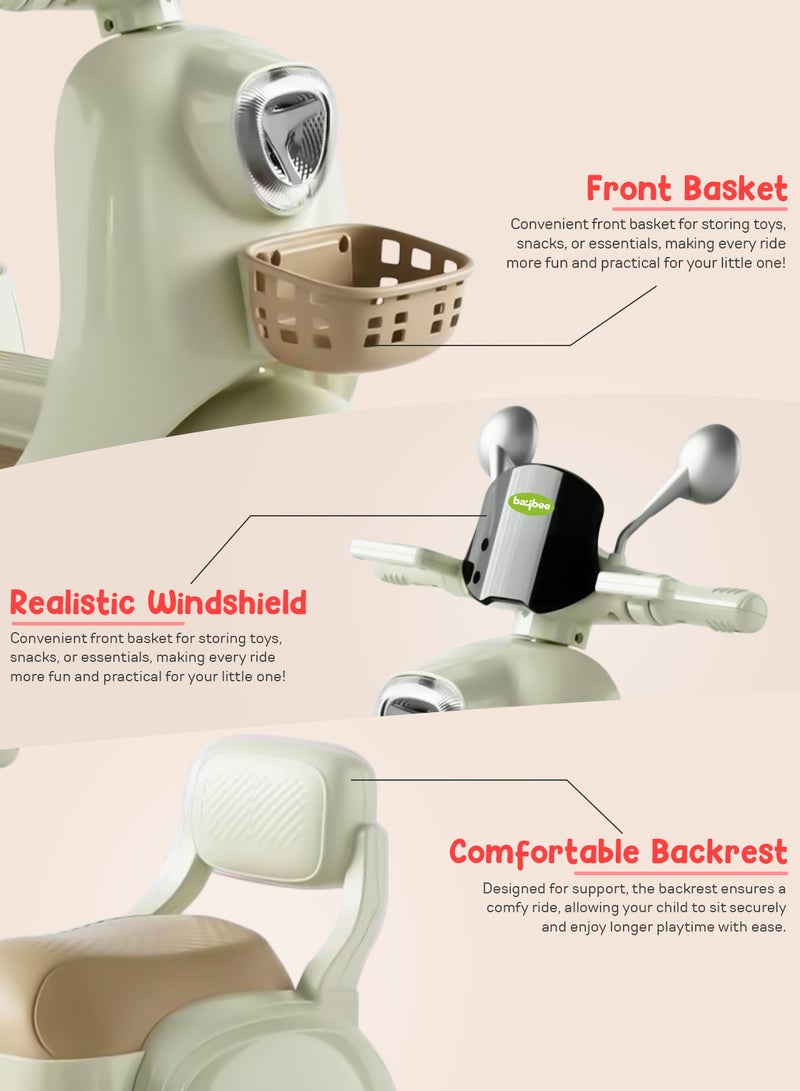 BAYBEE Lola Battery Operated Bike for Kids Ride on Toy Baby Bike Scooty with Light, Music, Storage, Kids Bike Rechargeable Battery Bike Electric Bike for Kids to Drive 1 to 4 Years Boy Girl Green - Image 5