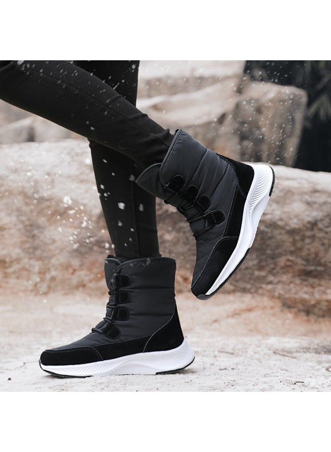 High-top Snow Cotton Shoes Snow Boots With Velvet Warm Winter Thick Velvet Cold-proof Cotton Boots Thick-soled Lace-up Boots