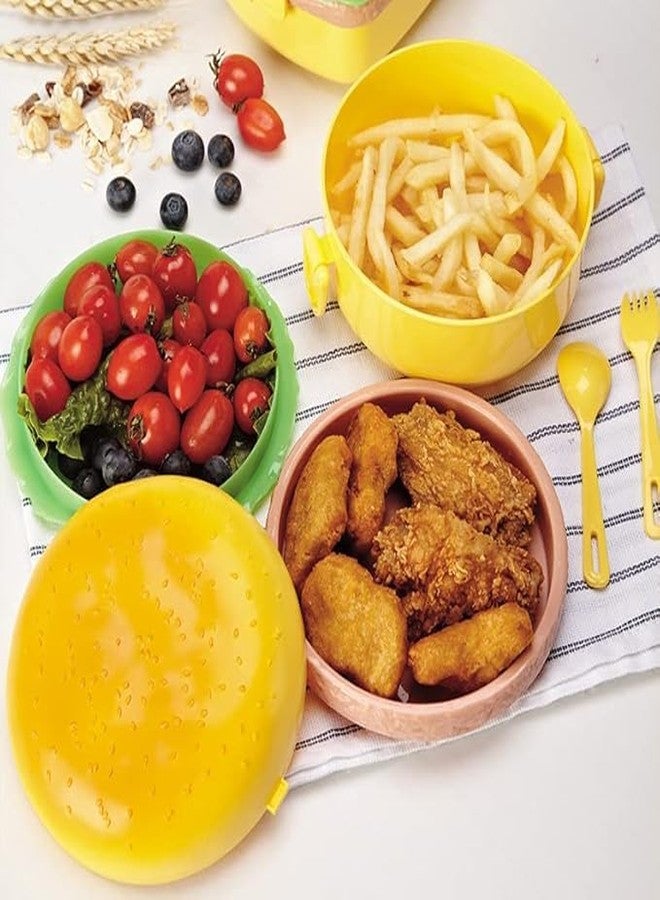 طقم علبة غداء على شكل برجر مع ملعقة وشوكة، مصنوع من بلاستيك خالٍ من مادة BPA، مقاوم للتسرب، علبة طعام لطيفة للمدرسة - Image 5