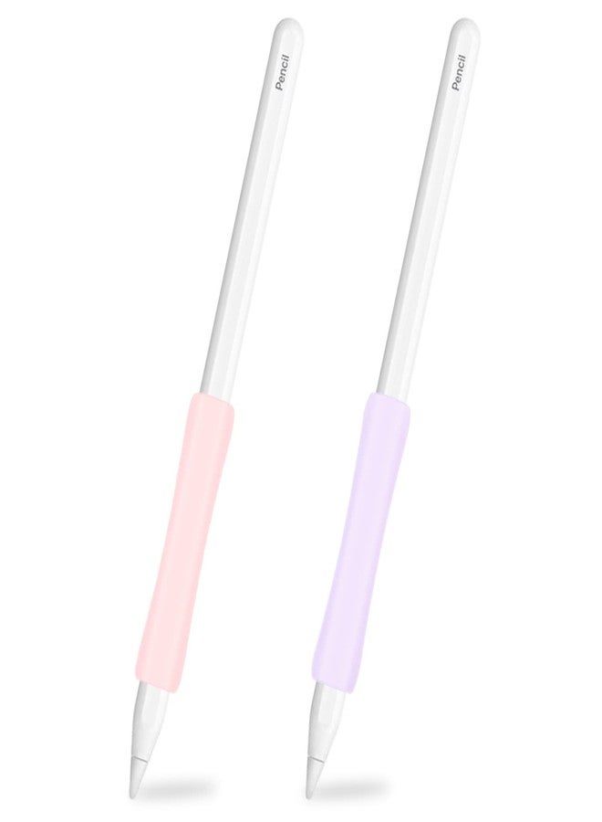 ProElife 2-Pack Ergonomics Grip Holder for Apple Pencil 2nd Gen & Apple Pencil (USB-C) Accessory Slim Silicone Protective Sleeve Cover Holder, No Interference for Magnetic Charging (Pink/Purple) - Image 1