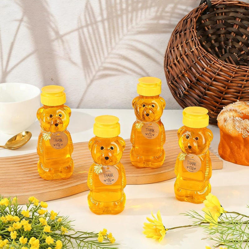Barafat 8oz Plastic Honey Bear Bottle Mini Honey Jars Party Favors Small Honey Bear Bottles with Lids Bear Shape Clear Empty Honey Jar with Screw Yellow Lid 50 Tags 2 Rolls Jute Rope (36-set) - Image 2