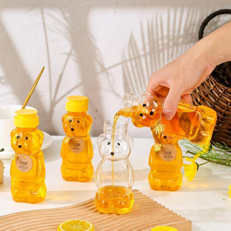 Barafat 8oz Plastic Honey Bear Bottle Mini Honey Jars Party Favors Small Honey Bear Bottles with Lids Bear Shape Clear Empty Honey Jar with Screw Yellow Lid 50 Tags 2 Rolls Jute Rope (36-set) - Image 3