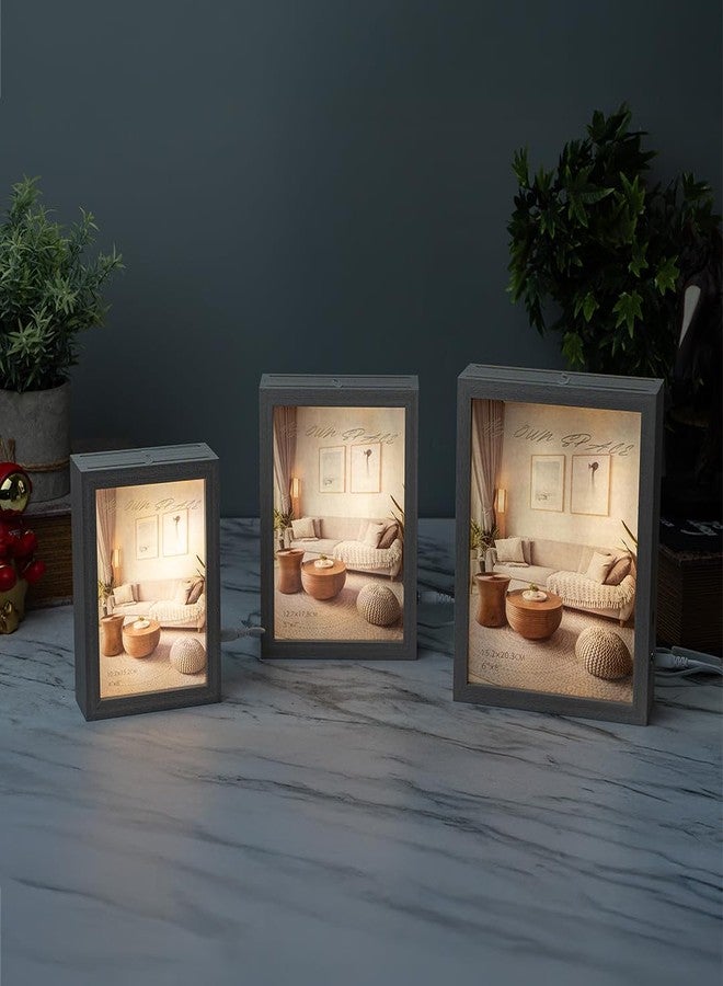 EAZYWAGON Double-Sided Wooden LED Photo Frame - 4x6 Inch (Grey) | Desktop & Tabletop Frame for Home Decor Office Desk Table Decoration & Gifting | Light-Up Photo Frame for Sweet Memories - Image 2