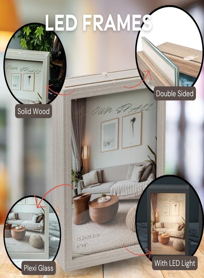 EAZYWAGON Double-Sided Wooden LED Photo Frame - 4x6 Inch (Grey) | Desktop & Tabletop Frame for Home Decor Office Desk Table Decoration & Gifting | Light-Up Photo Frame for Sweet Memories - Image 4