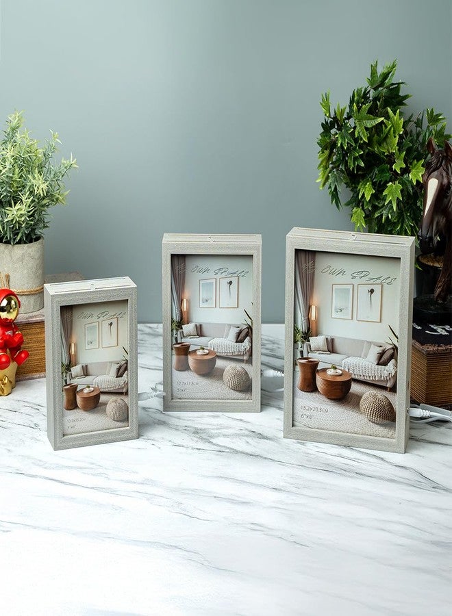 EAZYWAGON Double-Sided Wooden LED Photo Frame - 4x6 Inch (Grey) | Desktop & Tabletop Frame for Home Decor Office Desk Table Decoration & Gifting | Light-Up Photo Frame for Sweet Memories - Image 5