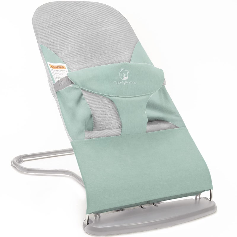 ComfyBumpy Ergonomic Baby Bouncer Seat Bonus Travel Carry Case Safe Portable Bouncing Chair with Adjustable Height Positions Infant Sleeper Bouncy Seat Perfect for Newborn Babies Green