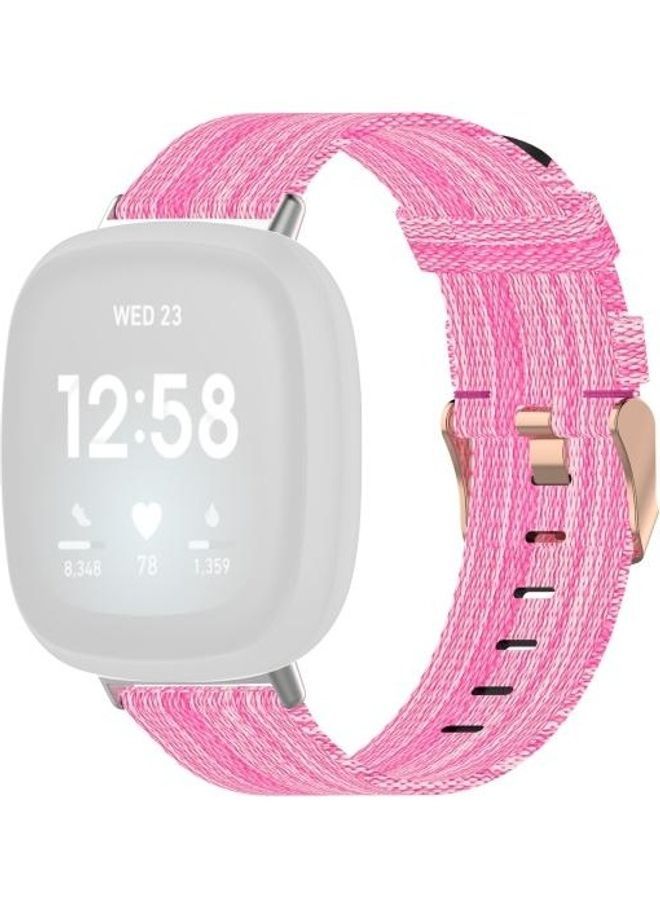 NIBEMINENT Nylon Canvas Strip Texture Strap For Fitbit Versa 3 / Sense Pink - Image 1