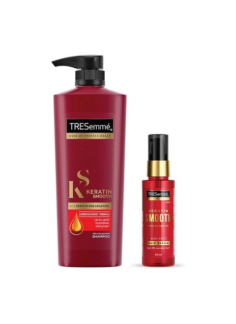 Anti-Frizz Serum Combo For Long Lasting Frizz Control - Keratin Smooth 580 Ml Shampoo And Keratin Smooth 50Ml Serum