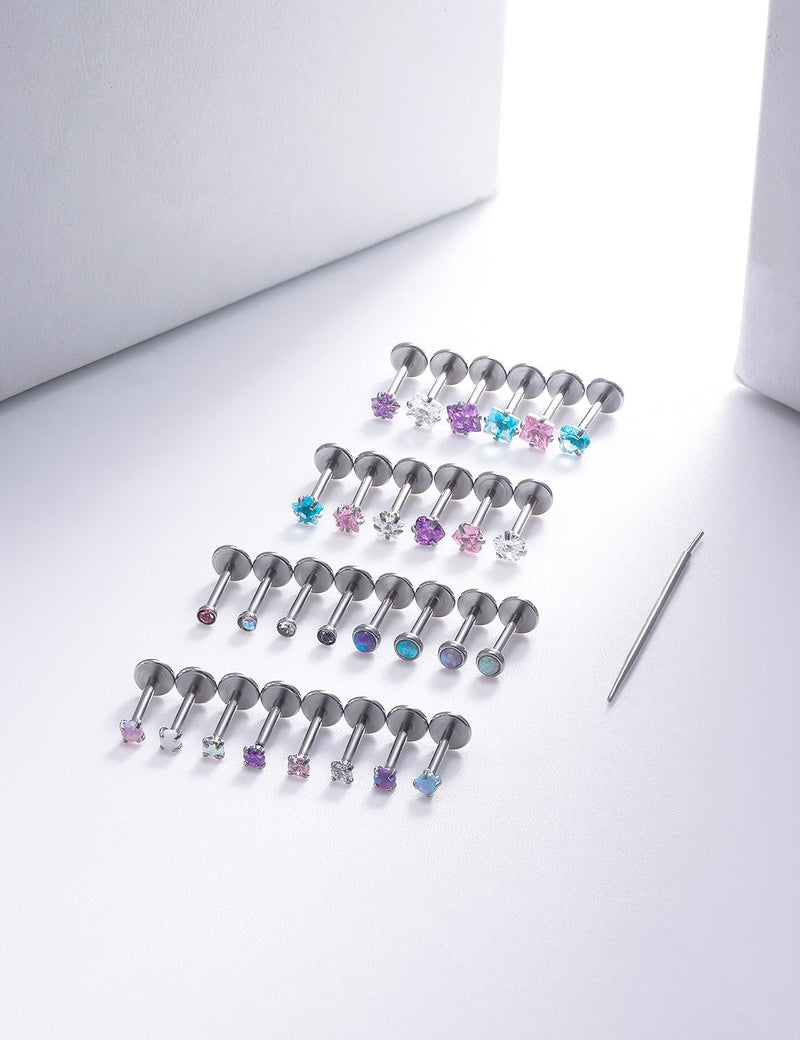 Lsnevsie 20G Threadless Nose Rings Studs Flat Back Earrings Studs Surgical Stainless Steel Opal Heart CZ Nose Rings Stud Tragus Helix Conch Cartilage Earrings Piercing Jewelry For Women Men 6MM Bar - Image 3