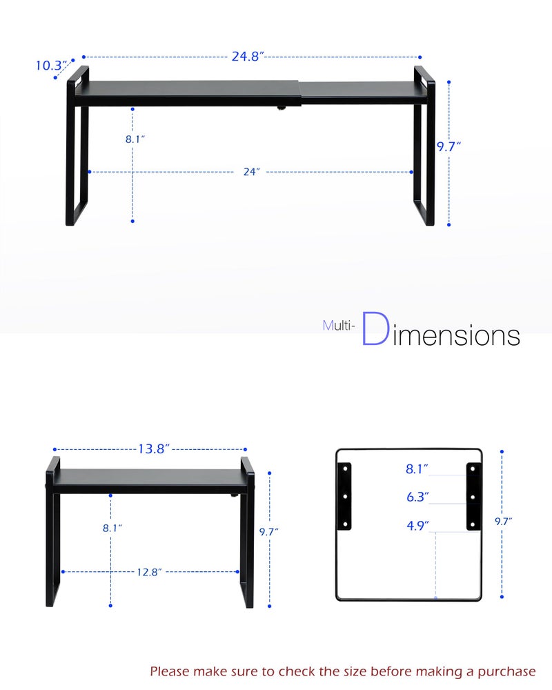 Nxconsu Cabinet Shelf Expandable Height Adjustable Organizer Riser For Kitchen Cabinet Pantry Cupboard Under Sink Countertop Organization Storage Space Saver Stackable Heavy Duty Metal Black Xl - Image 2