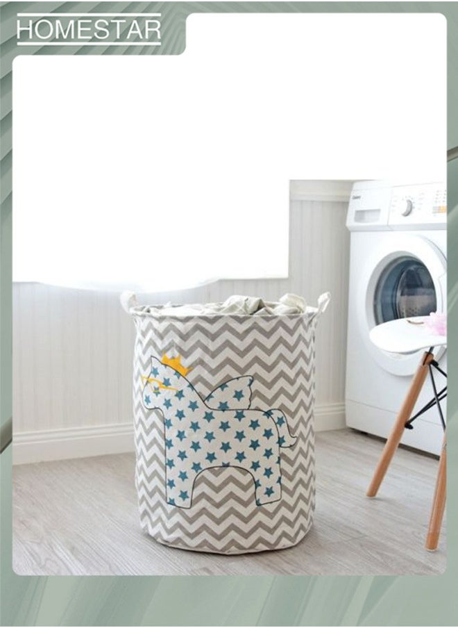 HOMESTAR Round Laundry Basket ,Storage Hamper Organizer Clothes Storage Foldable Fabric Basket with Handles Home Organization Solution Modern Sorter Container  - Image 2