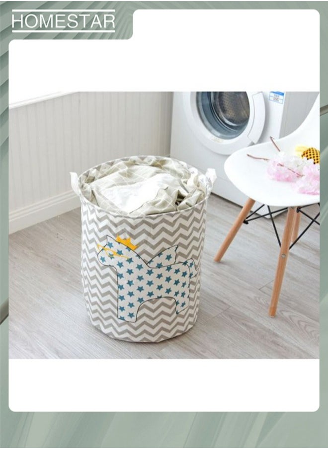 HOMESTAR Round Laundry Basket ,Storage Hamper Organizer Clothes Storage Foldable Fabric Basket with Handles Home Organization Solution Modern Sorter Container  - Image 4