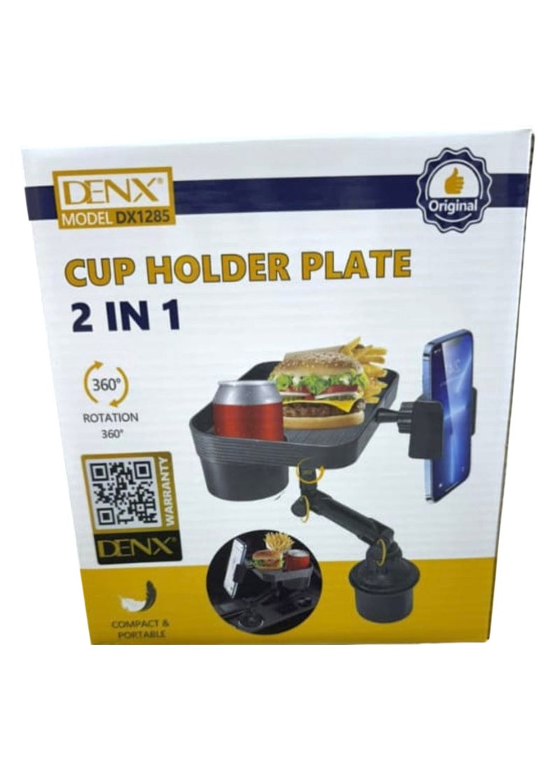 Denx Car Cup Holder Tray, Adjustable Food Table Tray for Car with 360° Rotatable Phone Holder, Extra Beverage, Cup Holder, Stability Road Trip Car Travel Essentials - Image 5