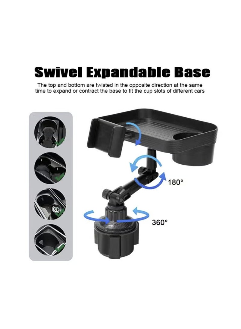 Denx Car Cup Holder Tray, Adjustable Food Table Tray for Car with 360° Rotatable Phone Holder, Extra Beverage, Cup Holder, Stability Road Trip Car Travel Essentials - Image 4